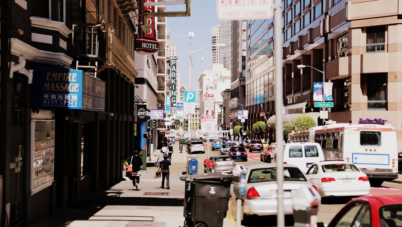 Busy Los Angeles Street in Daytime